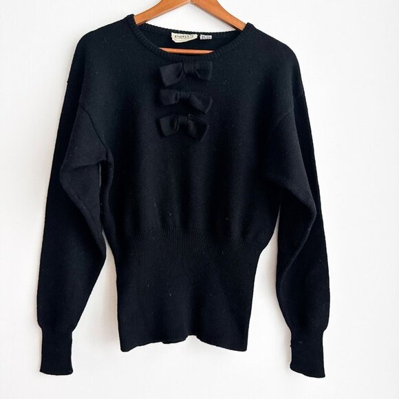 Vintage PORTS International Black Bow Detail Wool Sweater M - Picture 2 of 7